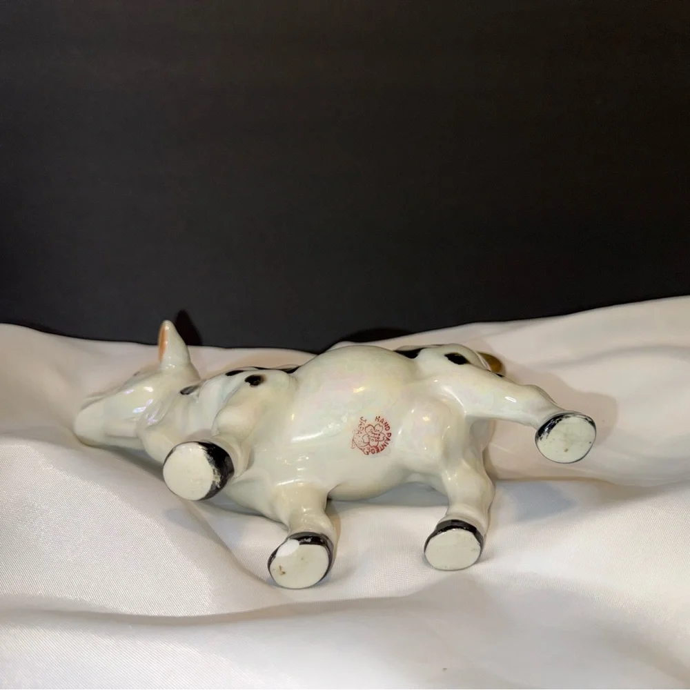Rare Vintage Porcelain‎ Cow Creamer Hand Painted Gold Accents Cow Lovers Gift